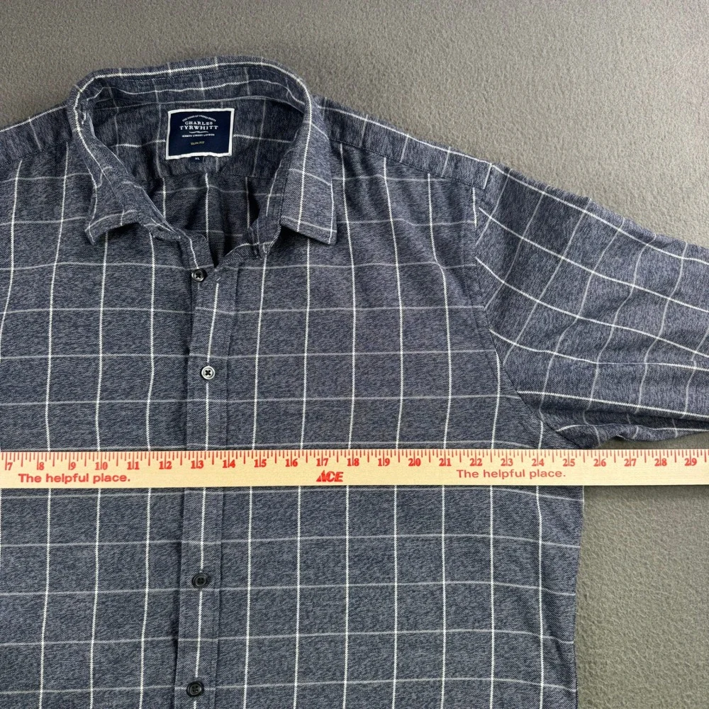 Charles Tyrwhitt Shirt Men XL Slim‎ Fit Gray Plaid 100% Cotton Flip Cuff Check - Picture 4 of 9